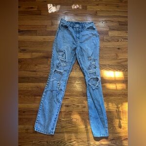 Forever 21 high rise ripped jeans with diamond accents
